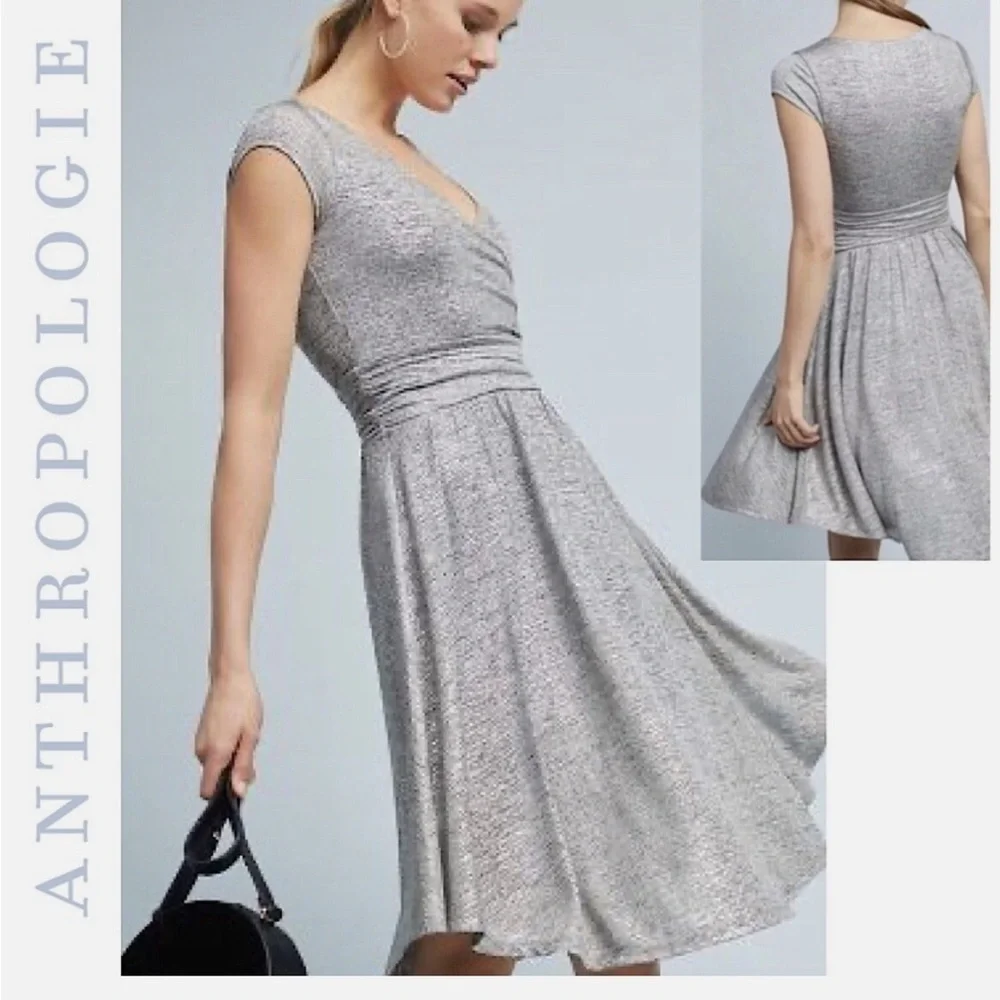 Anthropologie Maeve Tamera Silver Shimmer Wrap Dress MP - Picture 1 of 11